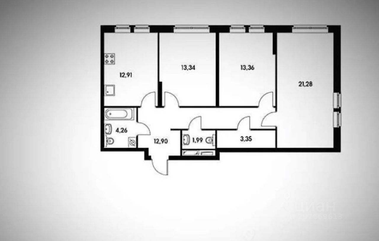 Продажа трехкомнатной квартиры 85м² Сельскохозяйственная ул., 35 ...