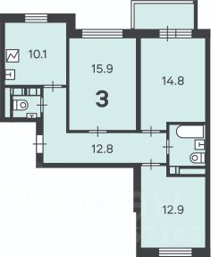 3-комн.кв., 72 м², этаж 10