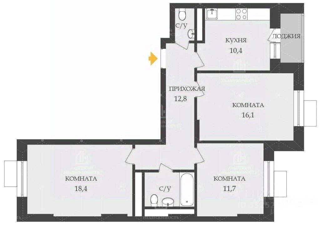 3-комнатная квартира, 75 м² — фото 8