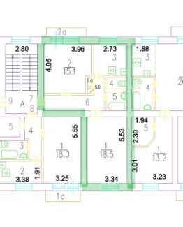 2-комн.кв., 54 м², этаж 3