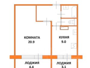 1-комн.кв., 40 м², этаж 9