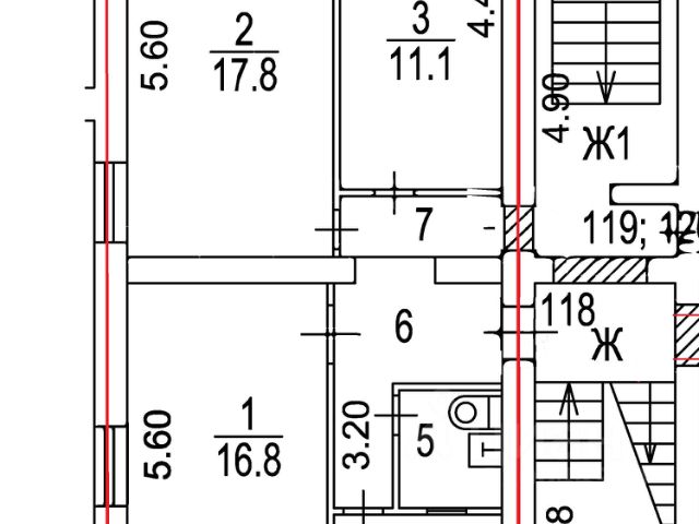3-комн., 62,2 м², 1/5 этаж