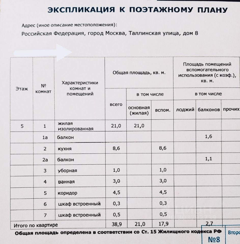 Продажа однокомнатной квартиры 38,9м² Таллинская ул., 8, Москва, м.  Строгино - база ЦИАН, объявление 303792739