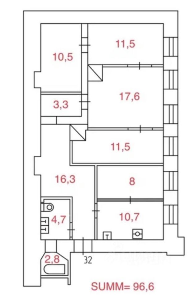 4-комнатная квартира, 97 м² — фото 5