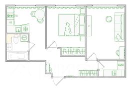 2-комн.кв., 46 м², этаж 9