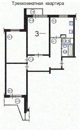 3-комн.кв., 76 м², этаж 11