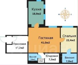 3-комн.кв., 122 м², этаж 2