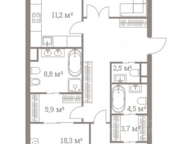 3-комн., 125 м², 3/7 этаж