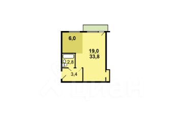 1-комн.кв., 34 м², этаж 2