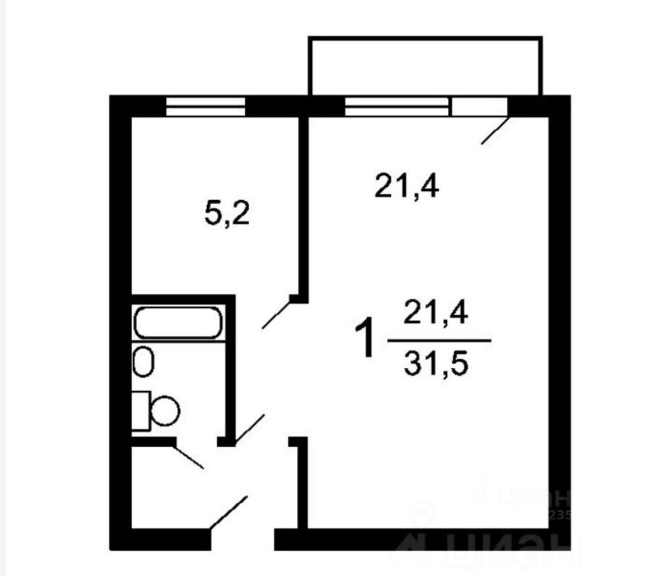 1-комнатная квартира, 31,7 м² — фото 1
