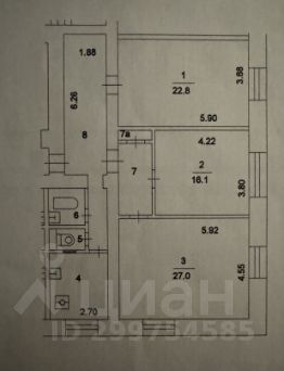 3-комн.кв., 100 м², этаж 2