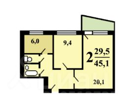 2-комн.кв., 45 м², этаж 8