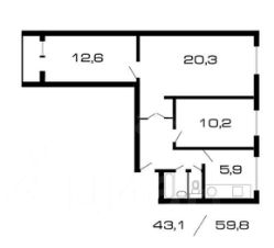 3-комн.кв., 59 м², этаж 8