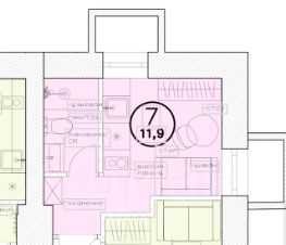 апарт.-студия, 11 м², этаж 1