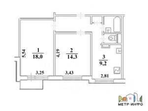 2-комн.кв., 55 м², этаж 12