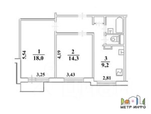 2-комн.кв., 55 м², этаж 12