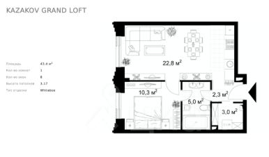 2-комн.апарт., 43 м², этаж 2