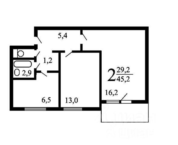 2-комн., 46,2 м², 1/9 этаж