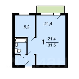 1-комн.кв., 32 м², этаж 4
