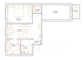 3-комн.кв., 60 м², этаж 6