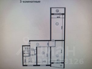 3-комн.кв., 62 м², этаж 7