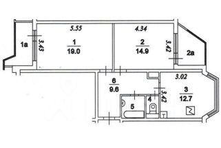 2-комн.кв., 64 м², этаж 4