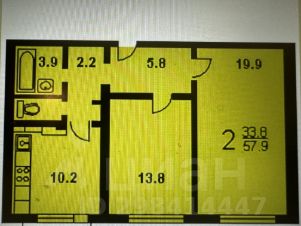 2-комн.кв., 59 м², этаж 22