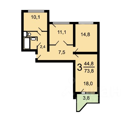 3-комн., 73,8 м², 8/17 этаж