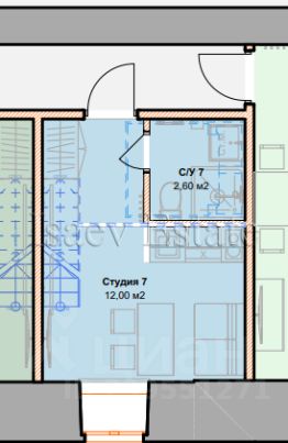 апарт.-студия, 22 м², этаж 1