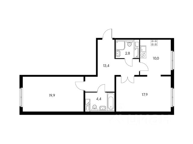 2-комн., 70 м², 13/25 этаж
