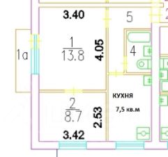 2-комн.кв., 38 м², этаж 4