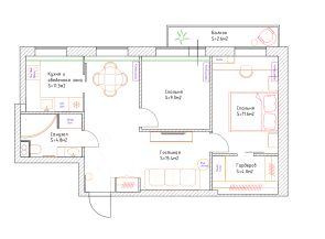 3-комн.кв., 58 м², этаж 8