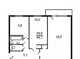 2-комн.кв., 45 м², этаж 4