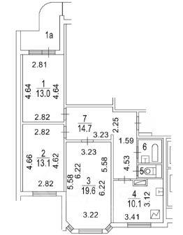 3-комн.кв., 75 м², этаж 6