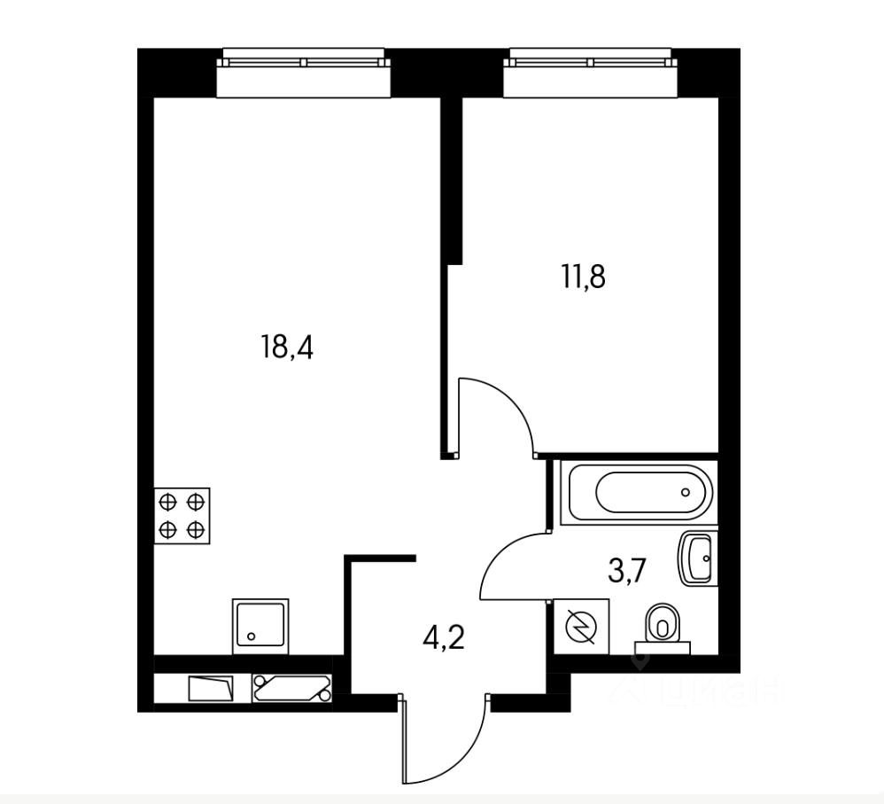 Евро2-комнатная квартира, 39 м² — фото 3