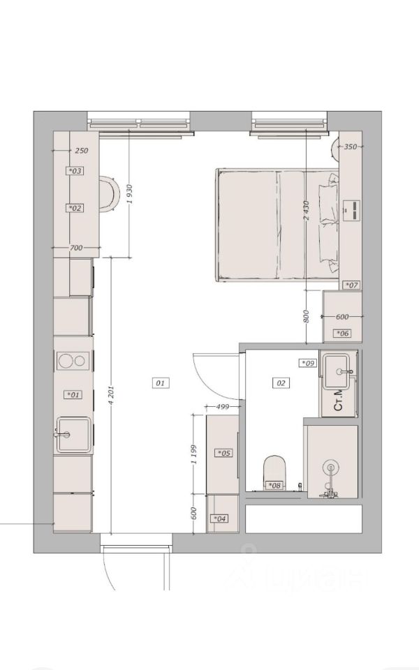 Квартира-студия, 28 м² — фото 3