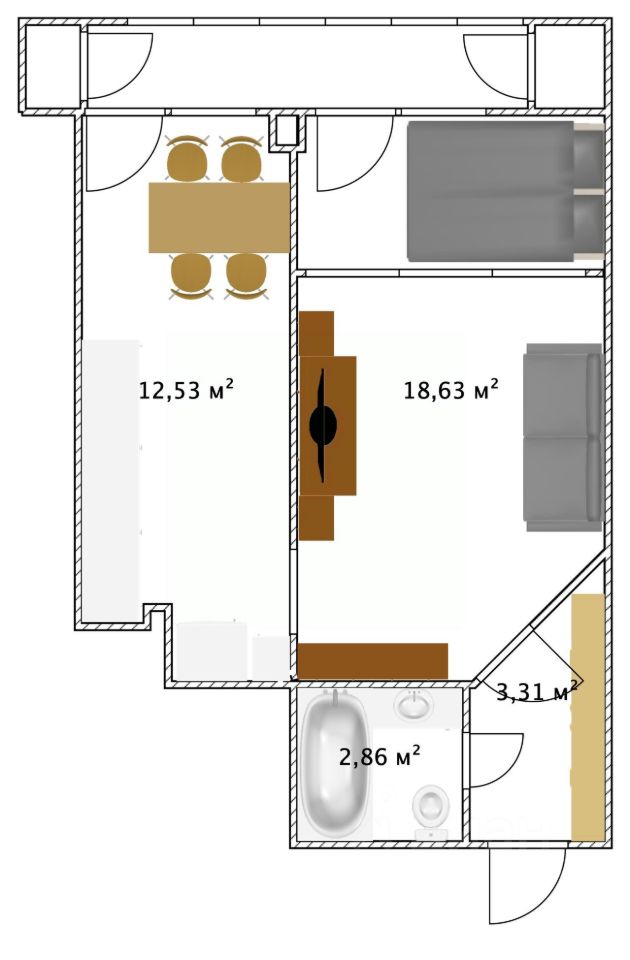 1-комнатная квартира, 42 м² — фото 3