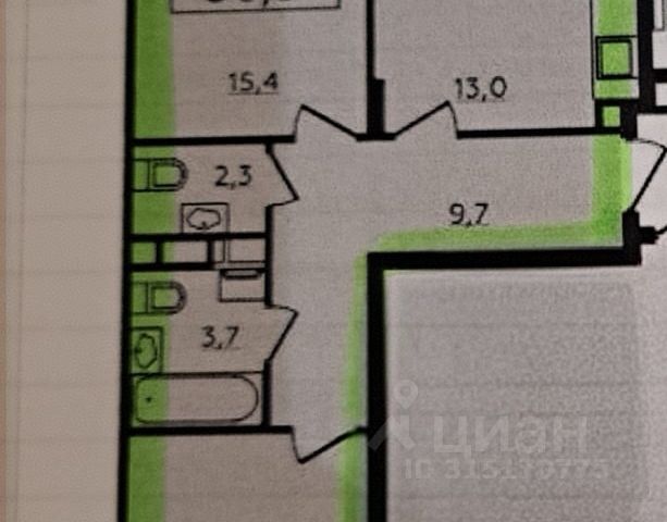 2-комн., 56,6 м², 6/9 этаж