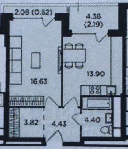 1-комн.кв., 47 м², этаж 3