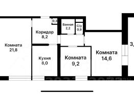 3-комн.кв., 65 м², этаж 3