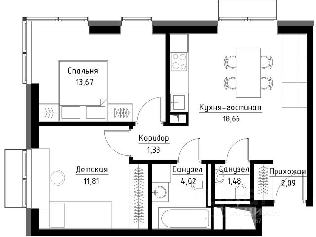 2-комн., 53 м², 14/30 этаж