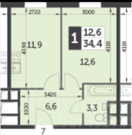 апарт. своб. план., 35 м², этаж 10