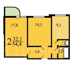 2-комн.кв., 54 м², этаж 12