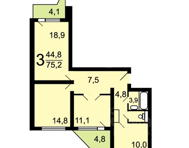 3-комн., 70,4 м², 14/17 этаж