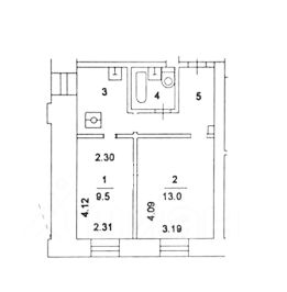 2-комн.кв., 37 м², этаж 1