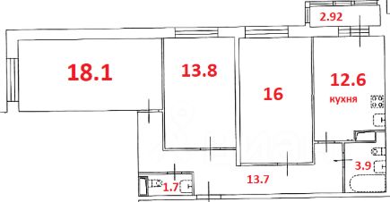 3-комн.кв., 80 м², этаж 9