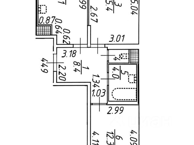 2-комн., 55,3 м², 15/17 этаж