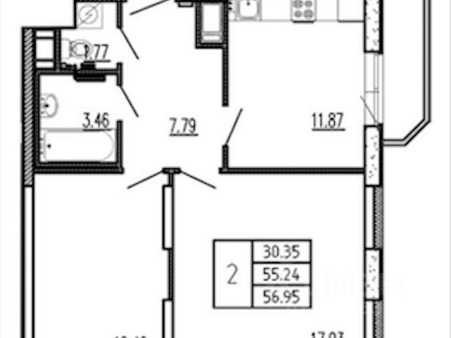 2-комн., 58,6 м², 16/17 этаж