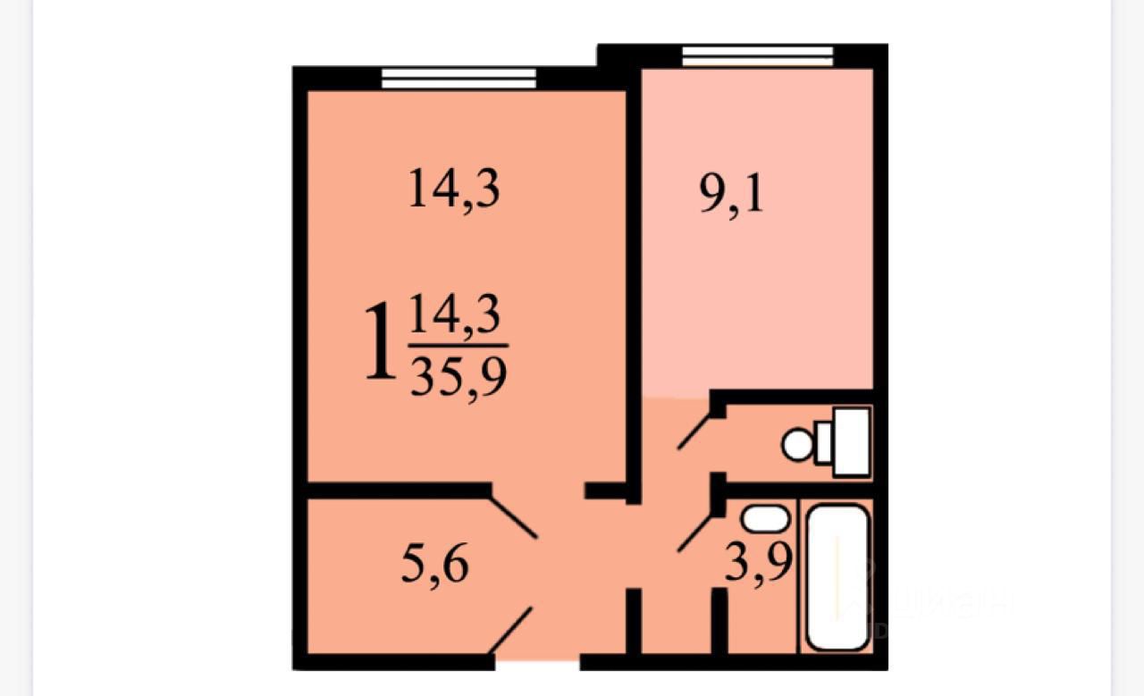 Продажа однокомнатной квартиры 35,8м² ул. Борисовка, 4А, Мытищи, Московская  область, Мытищи городской округ, м. Медведково - база ЦИАН, объявление  299329522