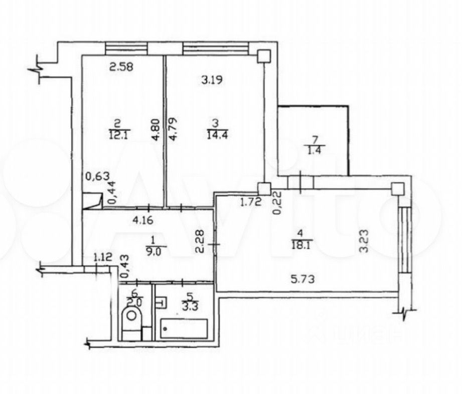2-к кв. Татарстан, Набережные Челны просп. Хасана Туфана, 45А (59.0 м²)